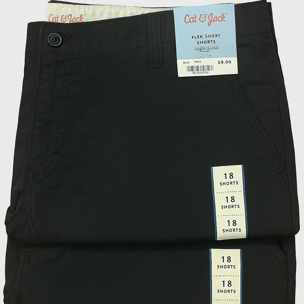 NWT Cat & Jack Shorts Size 18 Ebony Black Flat Front Adjustable Waist 2 Pack